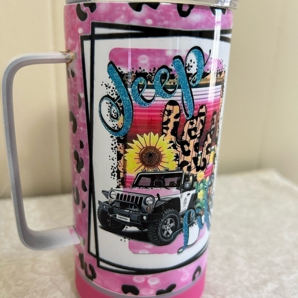 NWOT Jeep Life Leopard Print Tumbler with Built In Speaker Beach Pink - Picture 3 of 10